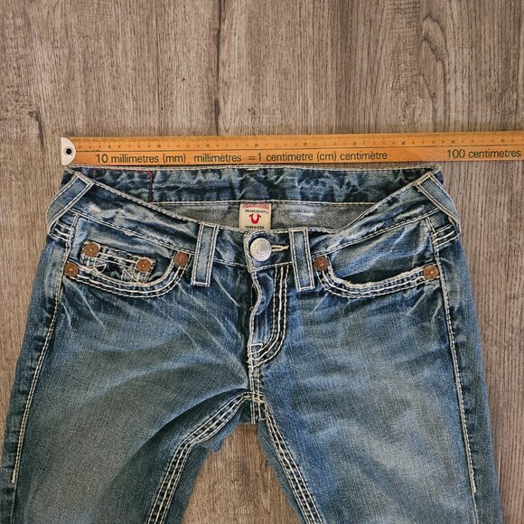 True Religion Brand Jeans Blue Distressed Big T Stitch Bootcut – Women’s 28 - Picture 7 of 11